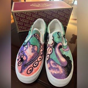 Vans Custom Handdrawn Octopus Graphic Slip-ons, Men’s US 11